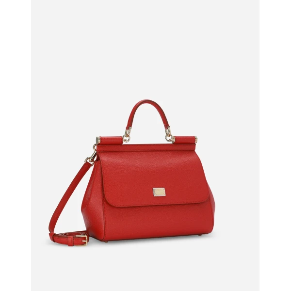 Red Dolce & Gabbana Large Sicily handbag in dauphine calfskin, view 3 | Totes & Top-Handle Bags
