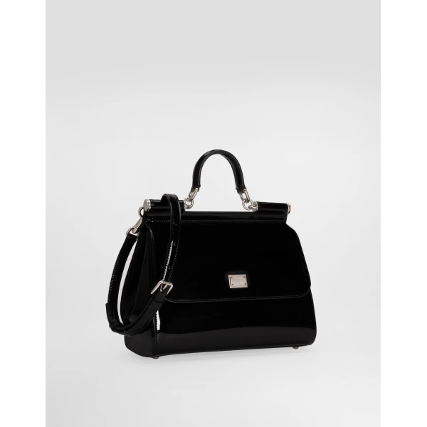 Black Dolce & Gabbana Large Sicily handbag in polished calfskin, view 3 | Totes & Top-Handle Bags