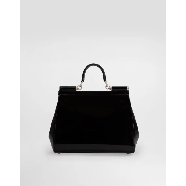 Black Dolce & Gabbana Large Sicily handbag in polished calfskin, view 4 | Totes & Top-Handle Bags