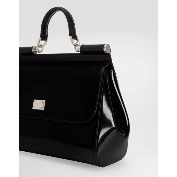 Black Dolce & Gabbana Large Sicily handbag in polished calfskin, view 6 | Totes & Top-Handle Bags