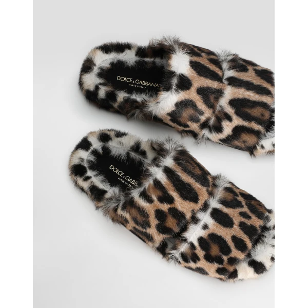 Print Dolce & Gabbana Leo kid leather slides, view 4 | Flip Flops & Slides