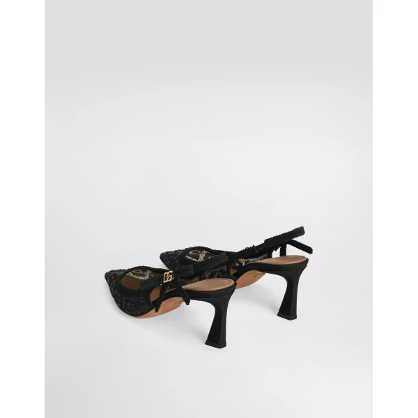 Black Dolce & Gabbana Leopard-design lace slingbacks with fusible rhinestones, view 3 | Heels