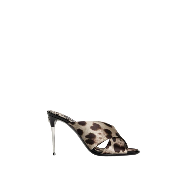 Leopard-print satin mules
