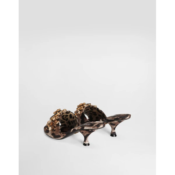 Print Dolce & Gabbana Leopard-print satin mules with embellishments, view 3 | Mules