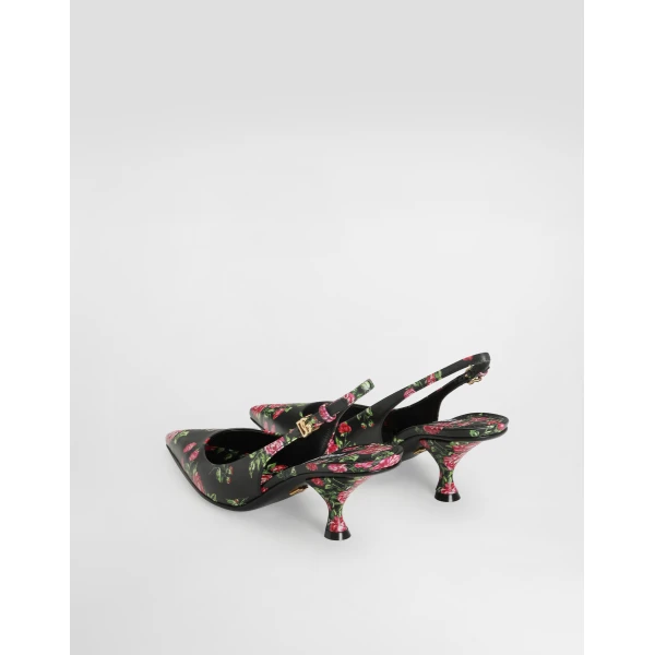Multicolour Dolce & Gabbana Lollo calfskin slingback with rose print, view 3 | Heels