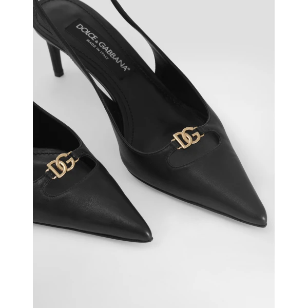 Black Dolce & Gabbana Lollo silk nappa leather slingback, view 4 | Heels