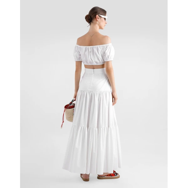 White Dolce & Gabbana Long ruffled cotton skirt, view 3 | Maxi Skirts