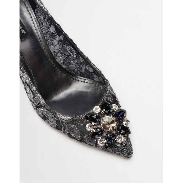 Grey Dolce & Gabbana Lurex lace rainbow pumps with brooch detailing, view 2 | Heels
