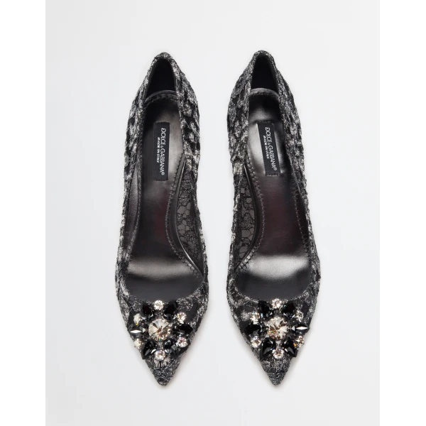 Grey Dolce & Gabbana Lurex lace rainbow pumps with brooch detailing, view 3 | Heels