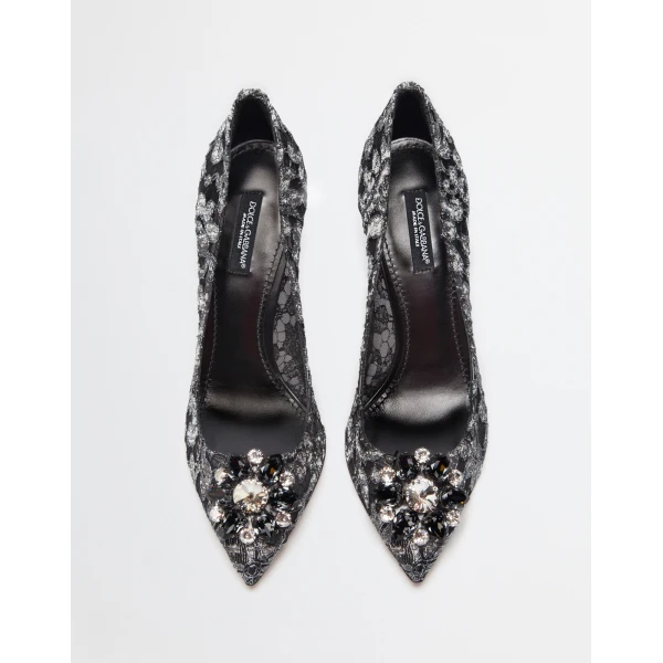 Grey Dolce & Gabbana Lurex lace rainbow pumps with brooch detailing, view 3 | Heels