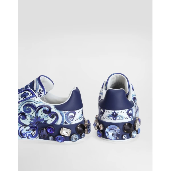 Multicolour Dolce & Gabbana Majolica-print calfskin Portofino sneakers, view 4 | Sneakers