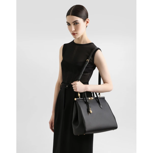 Black Dolce & Gabbana Marlene Day xl handbag in palmellato calfskin, view 2 | Totes & Top-Handle Bags