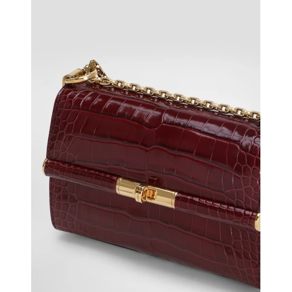 Bordeaux Dolce & Gabbana Marlene city mini bag in polished alligator, view 5 | Mini Bags