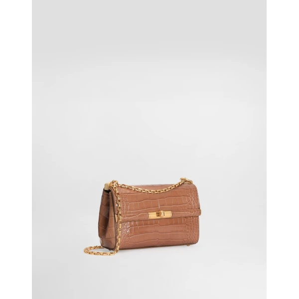 Turtle Dove Dolce & Gabbana Marlene city mini shoulder bag in polished alligator, view 2 | Mini Bags