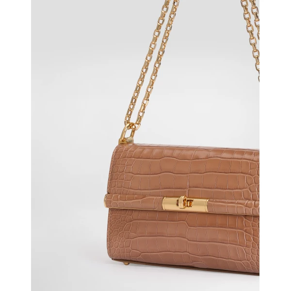 Turtle Dove Dolce & Gabbana Marlene city mini shoulder bag in polished alligator, view 4 | Mini Bags