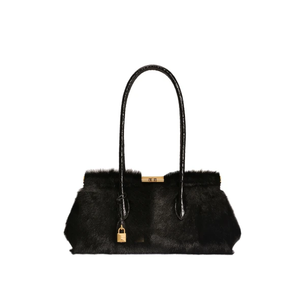 Marlene handbag in kid leather and polished crocodile