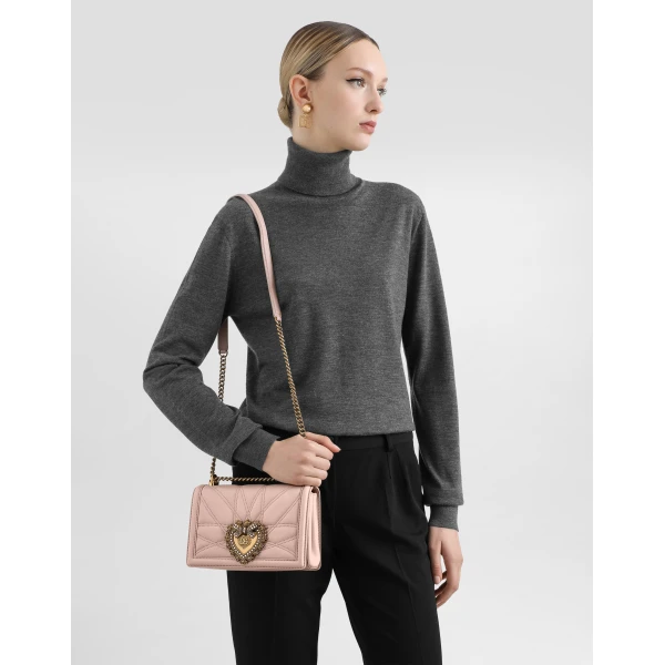 Pale Pink Dolce & Gabbana Medium Devotion bag in quilted nappa leather, view 2 | Shoulder & Crossbody Bags