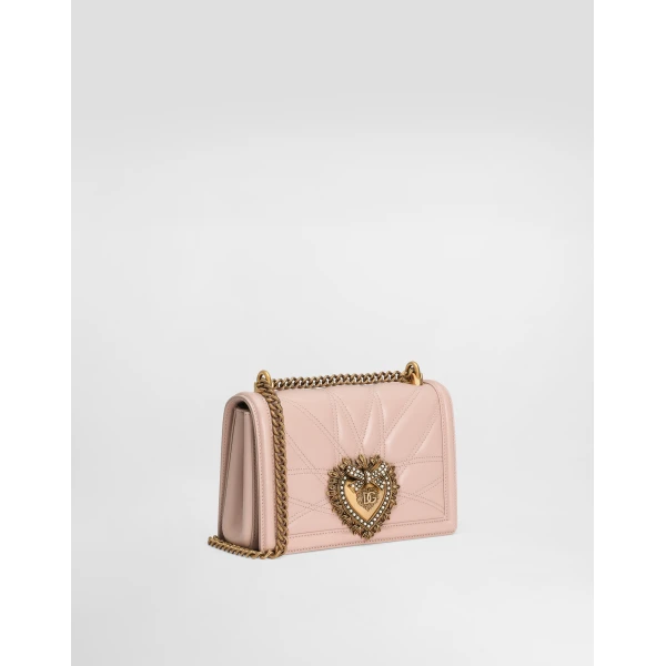 Pale Pink Dolce & Gabbana Medium Devotion bag in quilted nappa leather, view 3 | Shoulder & Crossbody Bags
