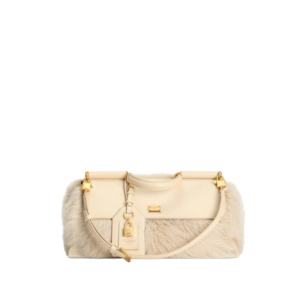 Beige Dolce & Gabbana Medium My Sicily fur and plongé calfskin handbag | Totes & Top-Handle Bags