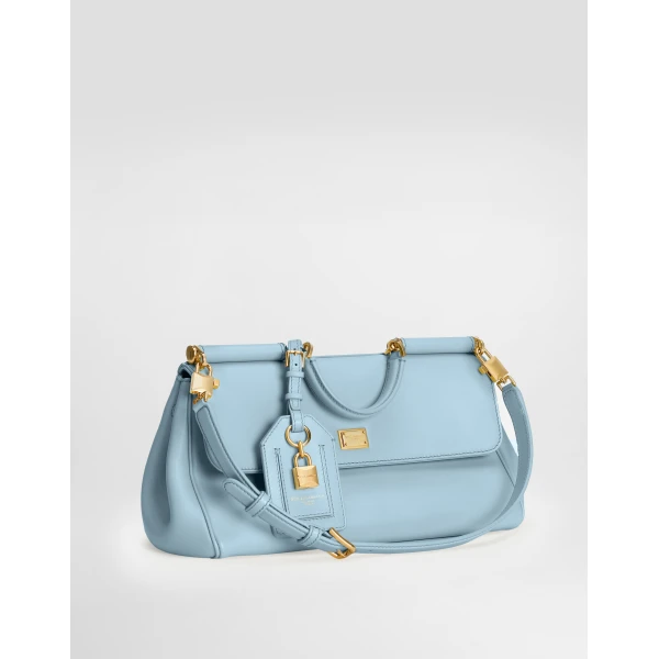 Azure Dolce & Gabbana Medium My Sicily handbag in plongé calfskin, view 3 | Totes & Top-Handle Bags