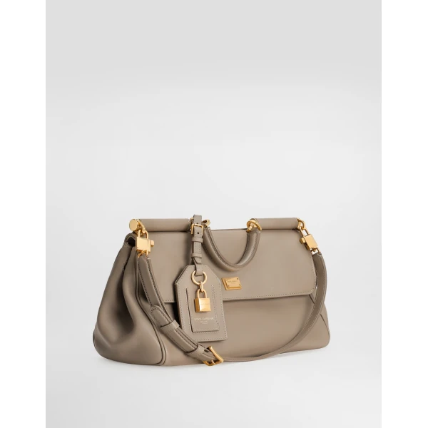 Beige Dolce & Gabbana Medium My Sicily handbag in plongé calfskin, view 3 | Totes & Top-Handle Bags
