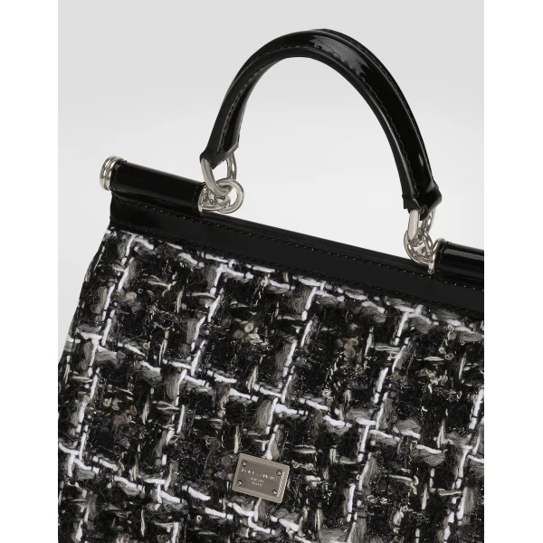 Black Dolce & Gabbana Medium Sicily boucle handbag, view 5 | Totes & Top-Handle Bags