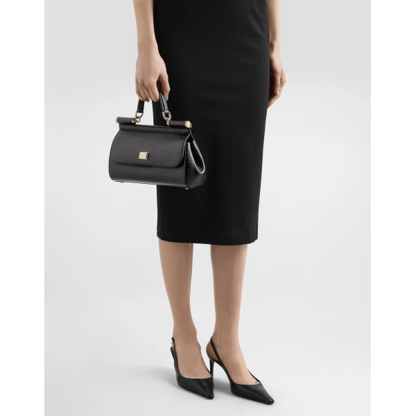 Black Dolce & Gabbana Medium Sicily handbag in dauphine calfskin, view 2 | Totes & Top-Handle Bags