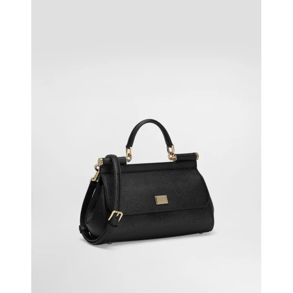 Black Dolce & Gabbana Medium Sicily handbag in dauphine calfskin, view 3 | Totes & Top-Handle Bags