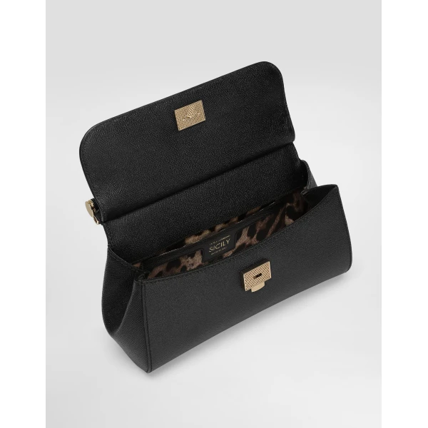 Black Dolce & Gabbana Medium Sicily handbag in dauphine calfskin, view 5 | Totes & Top-Handle Bags