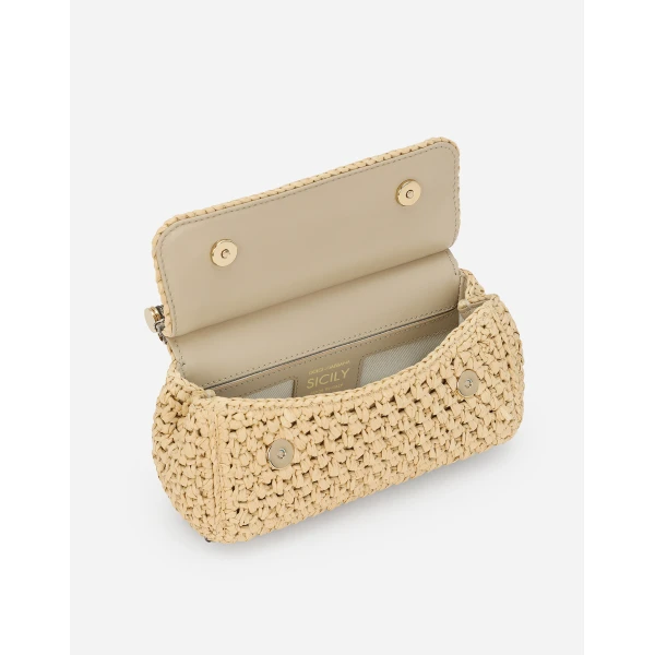 Neutral Dolce & Gabbana Mini Sicily handbag in crochet raffia, view 5 | Mini Bags