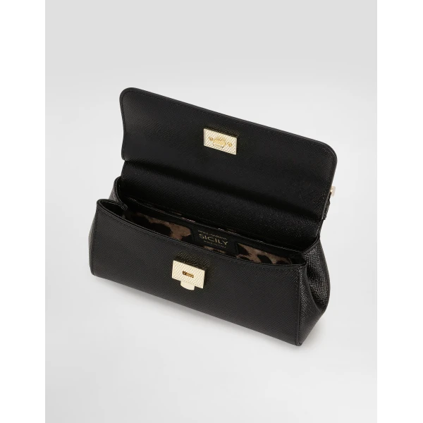 Black Dolce & Gabbana Mini Sicily handbag in dauphine calfskin, view 5 | Mini Bags