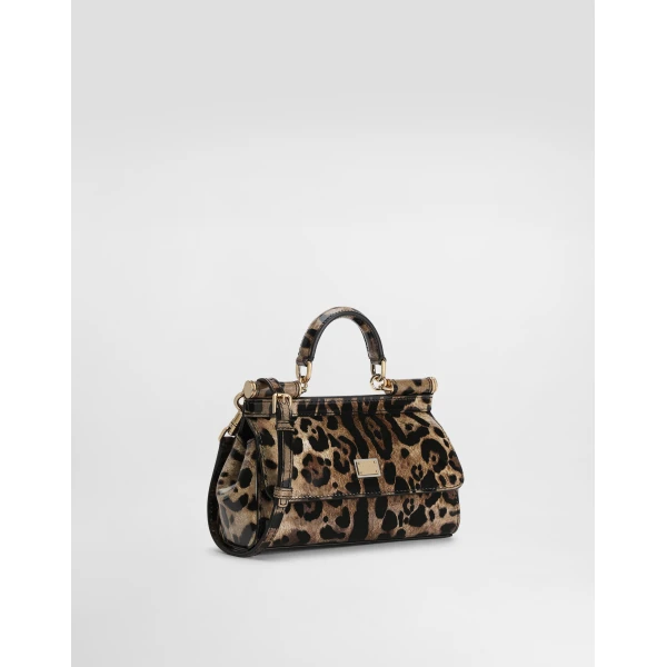Print Dolce & Gabbana Mini Sicily handbag in leo-print polished calfskin, view 3 | Mini Bags