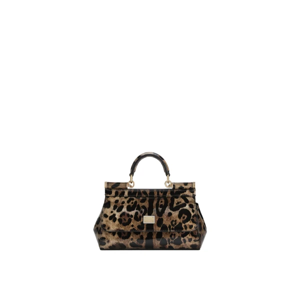 Print Dolce & Gabbana Mini Sicily handbag in leo-print polished calfskin | Mini Bags
