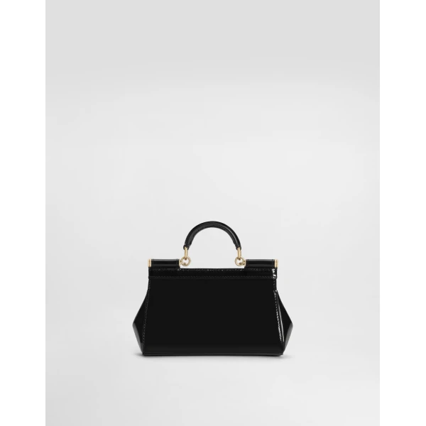 Black Dolce & Gabbana Mini Sicily handbag in polished calfskin, view 4 | Mini Bags