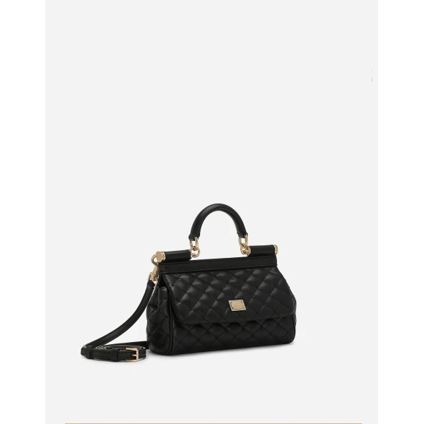 Black Dolce & Gabbana Mini Sicily handbag in quilted nappa leather, view 3 | Mini Bags