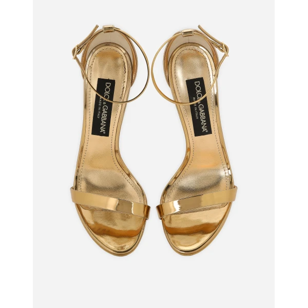 Gold Dolce & Gabbana Mirrored-effect calfskin sandals, view 5 | Sandals