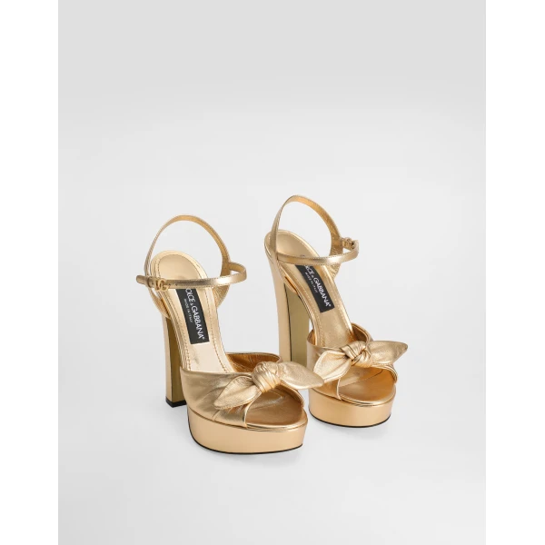 Gold Dolce & Gabbana Mordoré nappa leather sandals, view 2 | Sandals