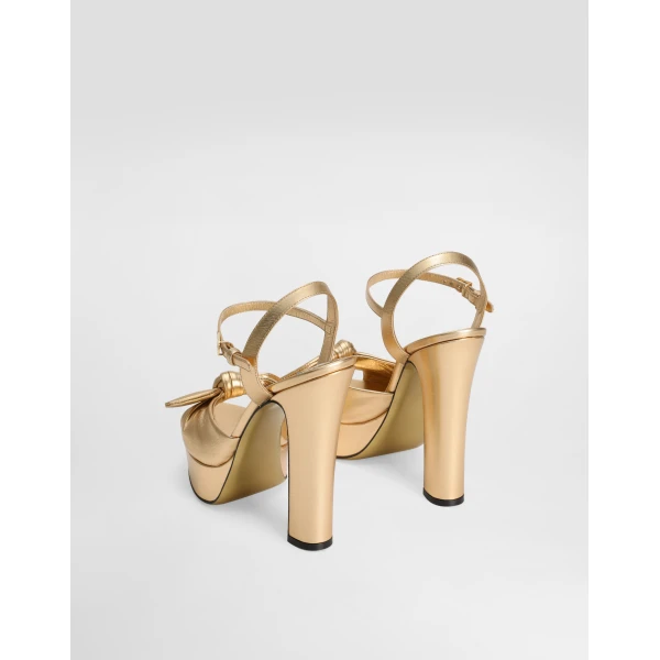 Gold Dolce & Gabbana Mordoré nappa leather sandals, view 3 | Sandals