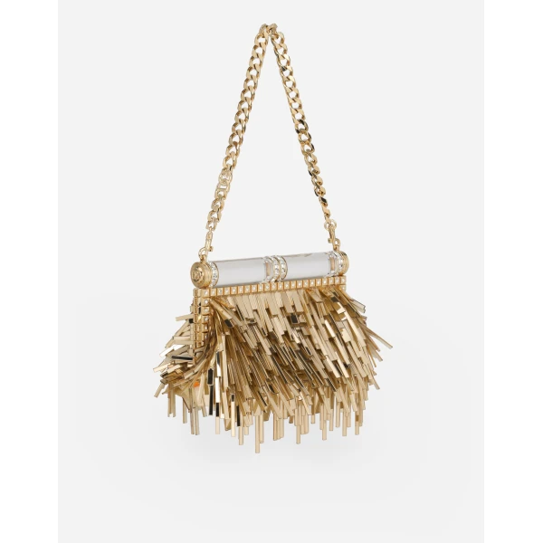 Gold Dolce & Gabbana Mordore nappa bag with fringing, view 3 | Mini Bags