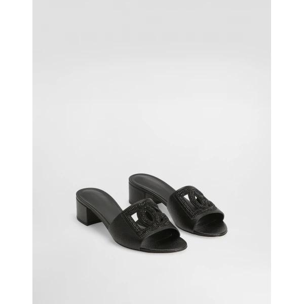 Black Dolce & Gabbana Mule in dauphine calfskin, suede and rhinestones, view 2 | Mules