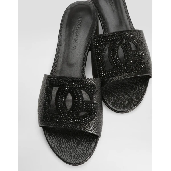 Black Dolce & Gabbana Mule in dauphine calfskin, suede and rhinestones, view 4 | Mules
