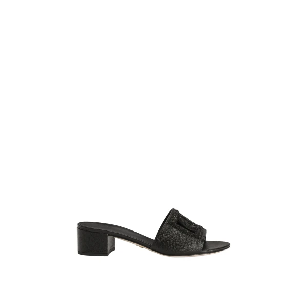 Mule in dauphine calfskin, suede and rhinestones