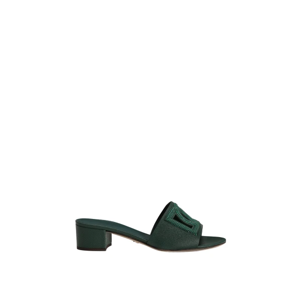 Mule in dauphine calfskin, suede and rhinestones