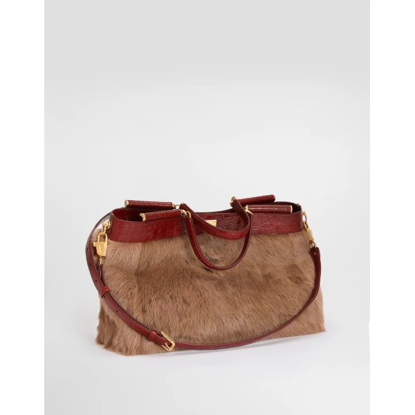 Multicolour Dolce & Gabbana My Sicily shearling and alligator handbag, view 2 | Totes & Top-Handle Bags