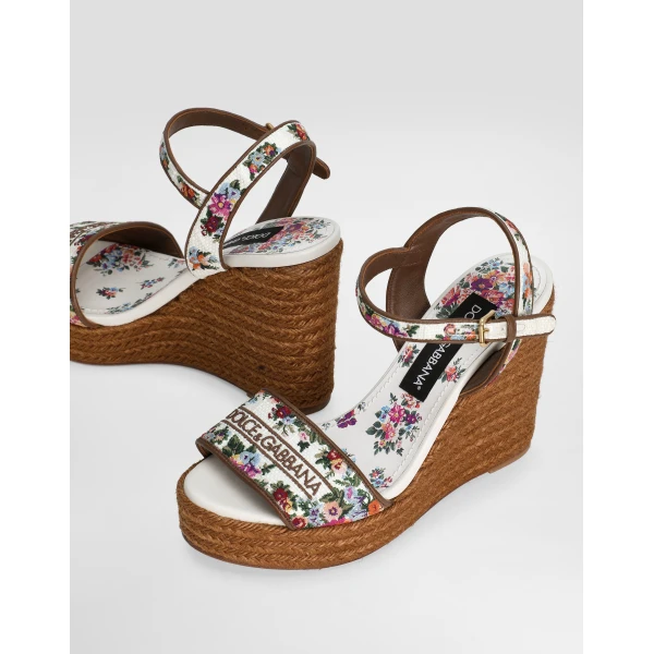 White Dolce & Gabbana Nappa leather weDGe sandals with embroidery, view 4 | Sandals