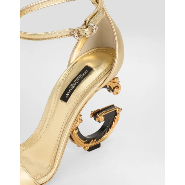 Gold Dolce & Gabbana Nappa mordore sandals with baroque DG heel, view 4 | Sandals