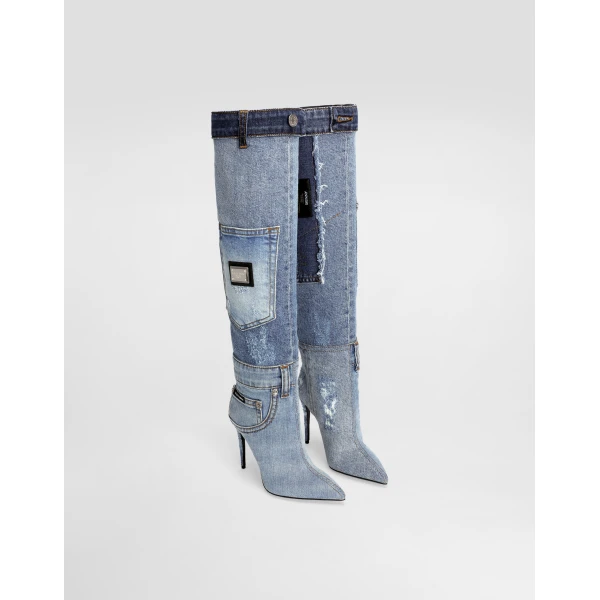 Blue Dolce & Gabbana Patchwork denim boots, view 2 | Boots