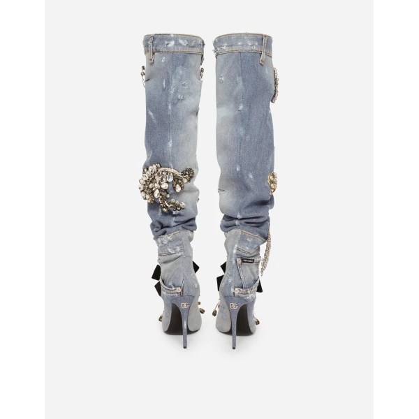 Blue Dolce & Gabbana Patchwork denim boots with embroidery, view 3 | Boots