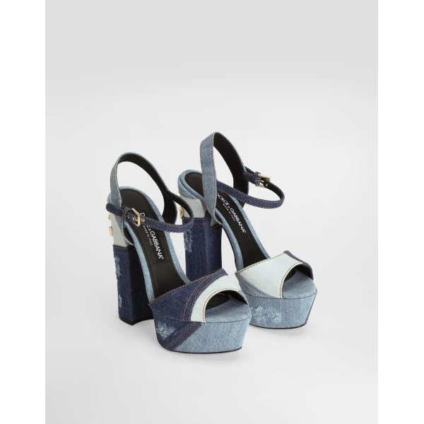 Blue Dolce & Gabbana Patchwork denim platform sandals, view 2 | Sandals