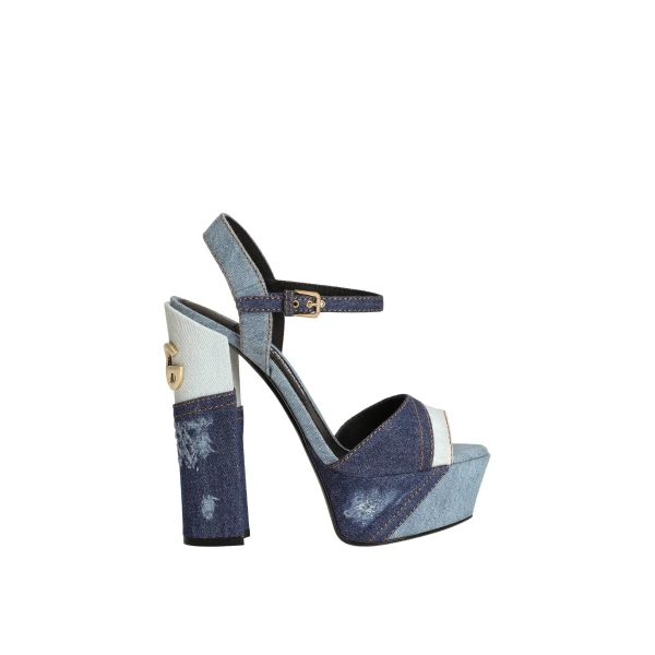 Patchwork denim platform sandals
